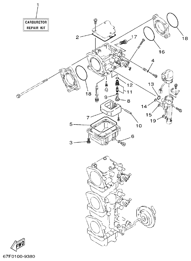 Yamaha F100BET REPAIR KIT 2 parts diagram